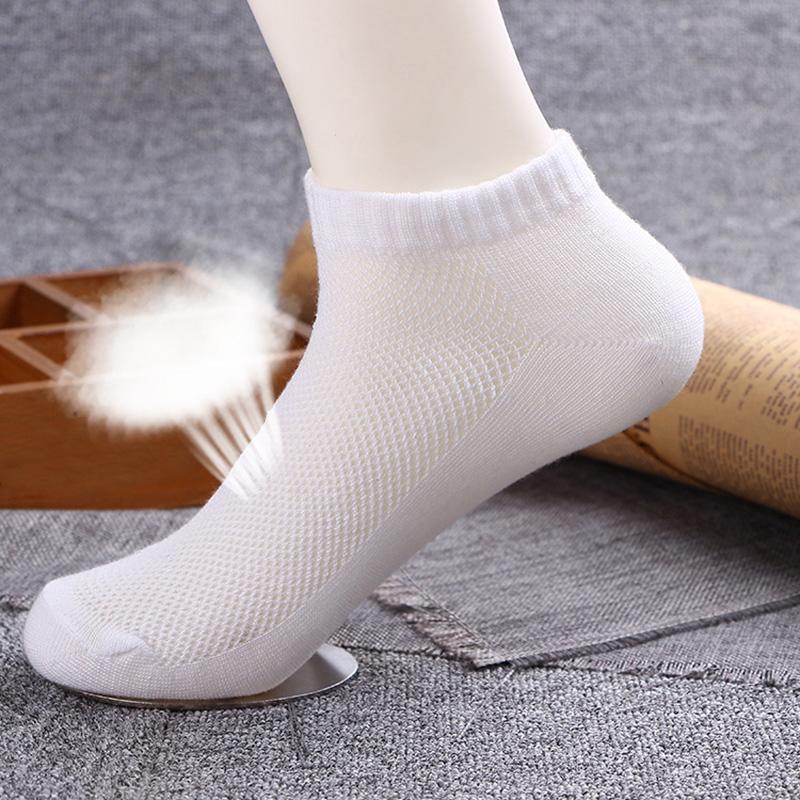 5 Pairs/Lot Men's Breathable Socks Short Ankle Elastic Solid Color Mesh Cotton Business Unisex Sock Plus Size EU38-46