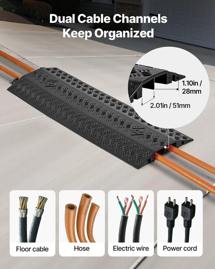 Drop Over Cable Cover, 7,938 kg/Axle Load Capacity, Heavy Duty Cable Hose Protector Ramp, Floor Cord Cover, for High Walking Traffic Areas, Indoor,