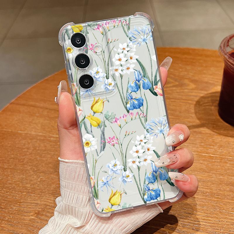 Чехол для телефона с ретро-цветочным узором для Samsung Galaxy S26 S25 S24 S23 Ultra S22 Plus S21 S24 S25 FE, прозрачный, противоударный, мягкая крышка