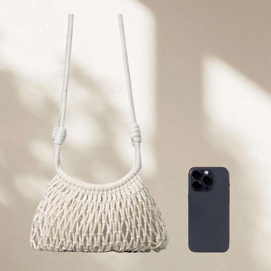 Fashionable Hollow Fishnet Shoulder Crossbody Bag for Women Casual Nylon Material Handmade Weave Beach Small Hobo Tote Bag Purse