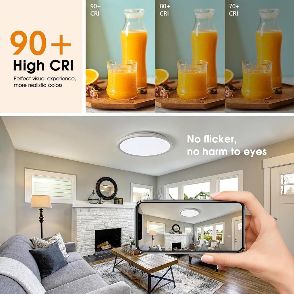 Светодиодный потолочный светильник с пультом дистанционного управления, Диммируемый 24 Вт 3-цветный потолочный светильник с диммируемым ночником 1800k Теплый, Круглые накладные светодиодные потолочные светильники (белый)