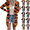 Women's Casual Cardigan Halloween Printed Long Sleeve Top With Pockets