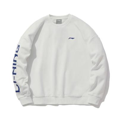 Li-Ning Подкладка с логотипом бренда для пар, повседневный спортивный пуловер, флисовая толстовка с длинными рукавами, топы унисекс, белый YWDT533-1