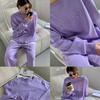 Women's Spring and Autumn Casual Fashion Style Purple Sports Suit Loose Long Sleeve Sweater Tops Pants 2 Two Piece Set