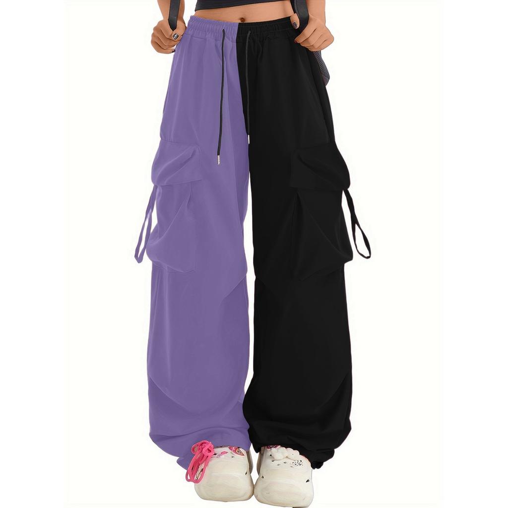 Женские брюки парашюты широкие штанины свободные повседневные двухцветные рабочие