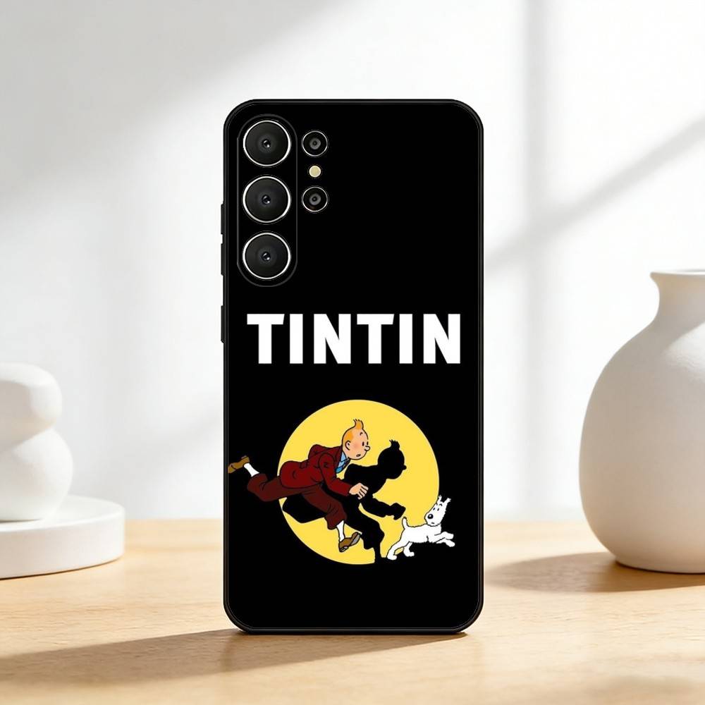 Собака Приключения Т-Тинтина Чехол для телефона Samsung S26,S25,24,23,22,30,21,10,9,Ultra,Plus,Lite,FE Мягкий Черный Чехол