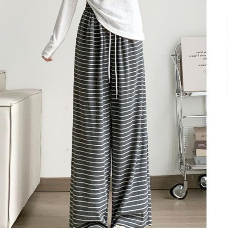 Новые летние повседневные брюки с высокой талией в черно-белую полоску, широкие брюки для женщин, свободные драпированные прямые брюки из клейкого риса