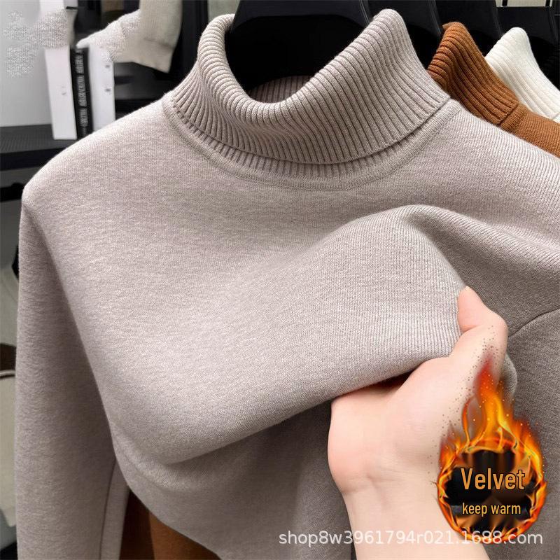 Мужской зимний шерстяной базовый свитер большого размера с высоким воротником и бархатной подкладкой