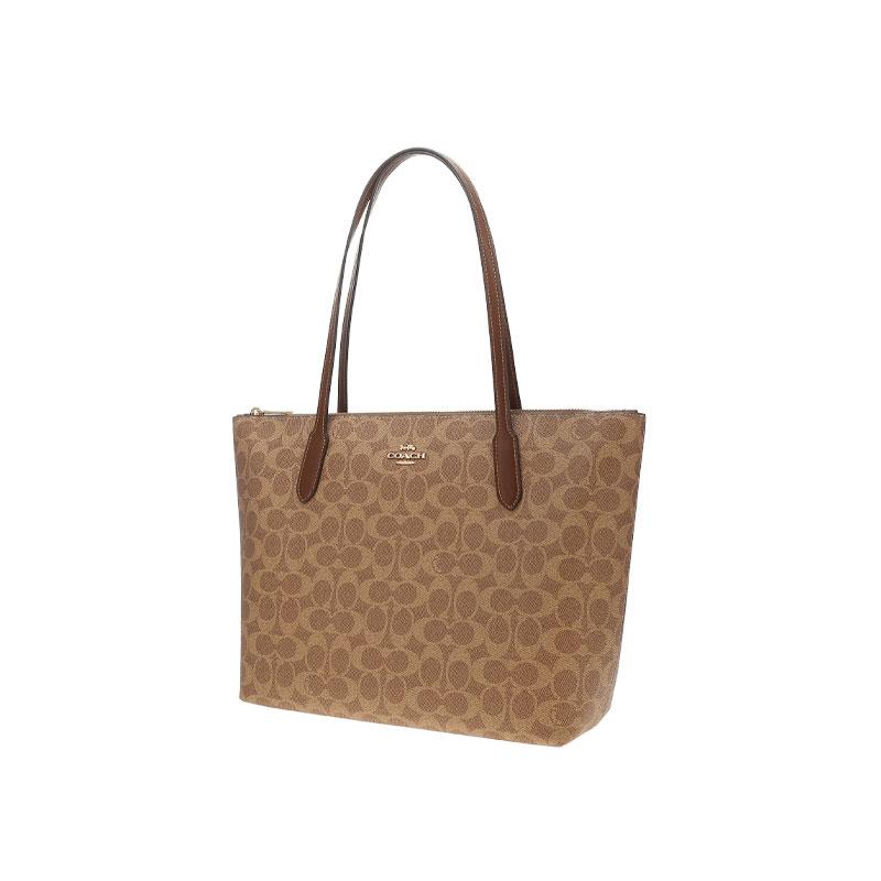 Coach Zip Top Tote 30 Classic Monogram Logo Coated Canvas Tote Bag Women tote Brown CBT20-IMXHE