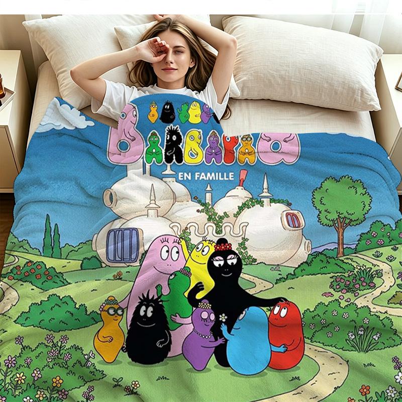 Barbapapa Print Flannel Blanket High Quality Warm Comfortable Cover for All Seasons Perfect for Gifts Home Decor