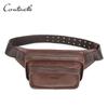 CONTACT'S Genuine Leather Waist Packs for Men Outside Sport Belt Bag Male Purse Crossbody Sling Chest Bag Leather Fanny Pack