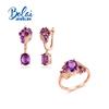 925 Sterling Silver Natural African Amethyst Ring and Earring Set,light Luxury Senior Ladies Daily Wear Bolai Jewelry