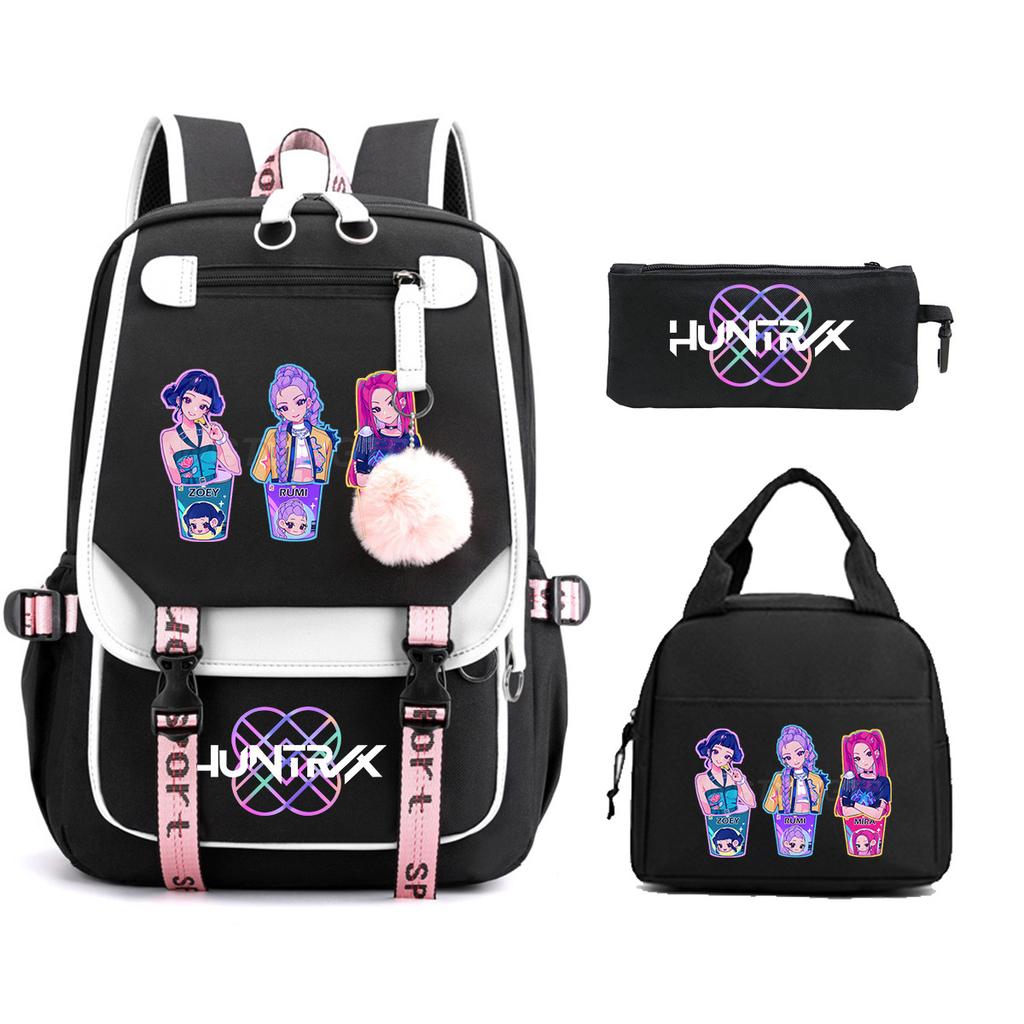Kpop Demonunters Printed Children'S Pencil Bag Meal Bag Three-Piece Set Elementary And Secondary School Bag