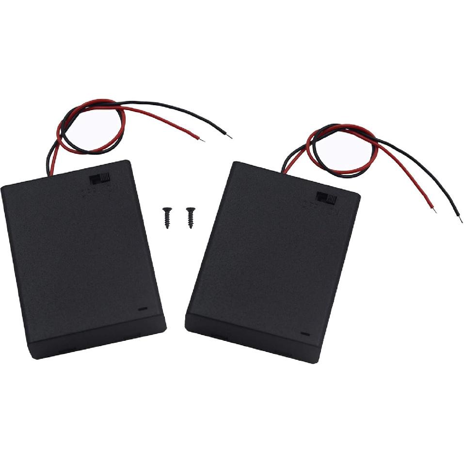 (Pack of 2 4 AA 6V Battery Holder with Switch, 4X 1.5V AA Battery Holder with Leads and Switch