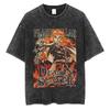 Hot Anime Demon Slayer Kokushibo Graphic Print Washed T Shirt Men Vintage Cotton Tshirts Manga Casual Tee Harajuku Male T-shirt