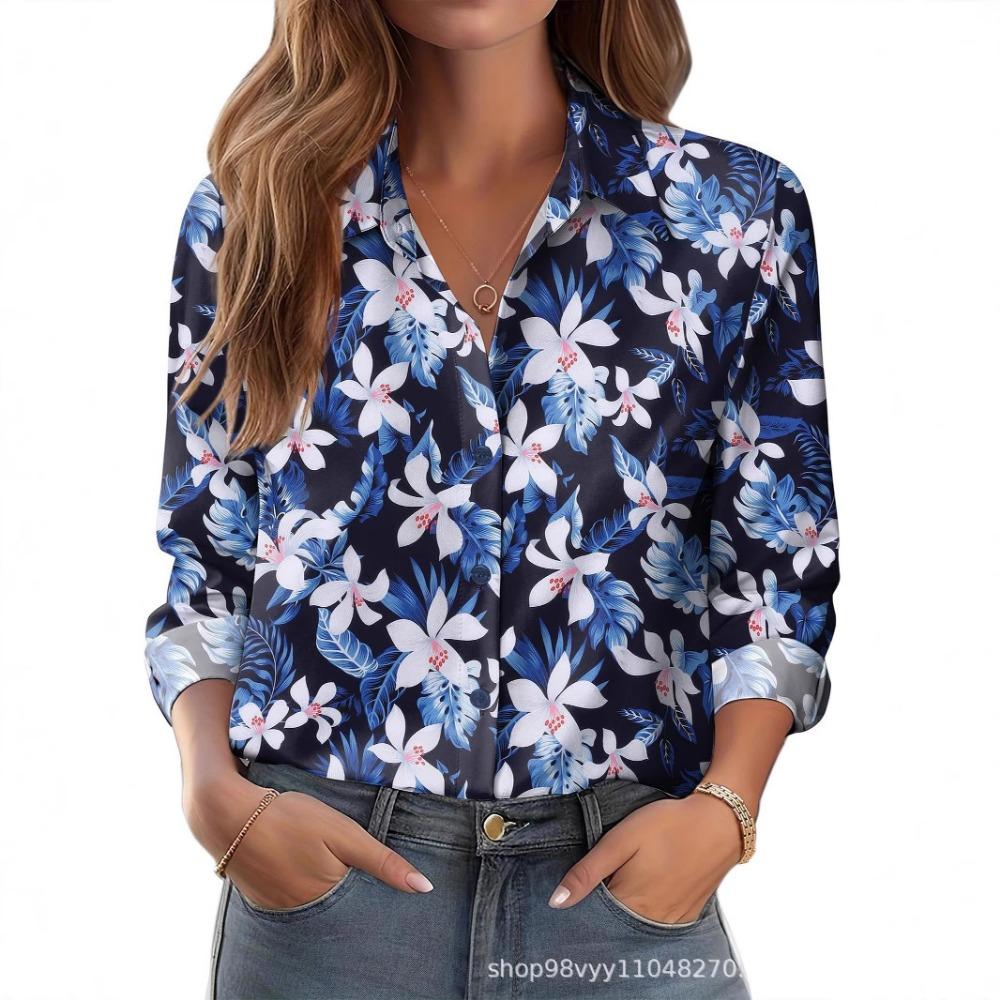 Fashion Floral Pattern Women Long Sleeve Shirts Autumn Printed Street Ladies Blouse All