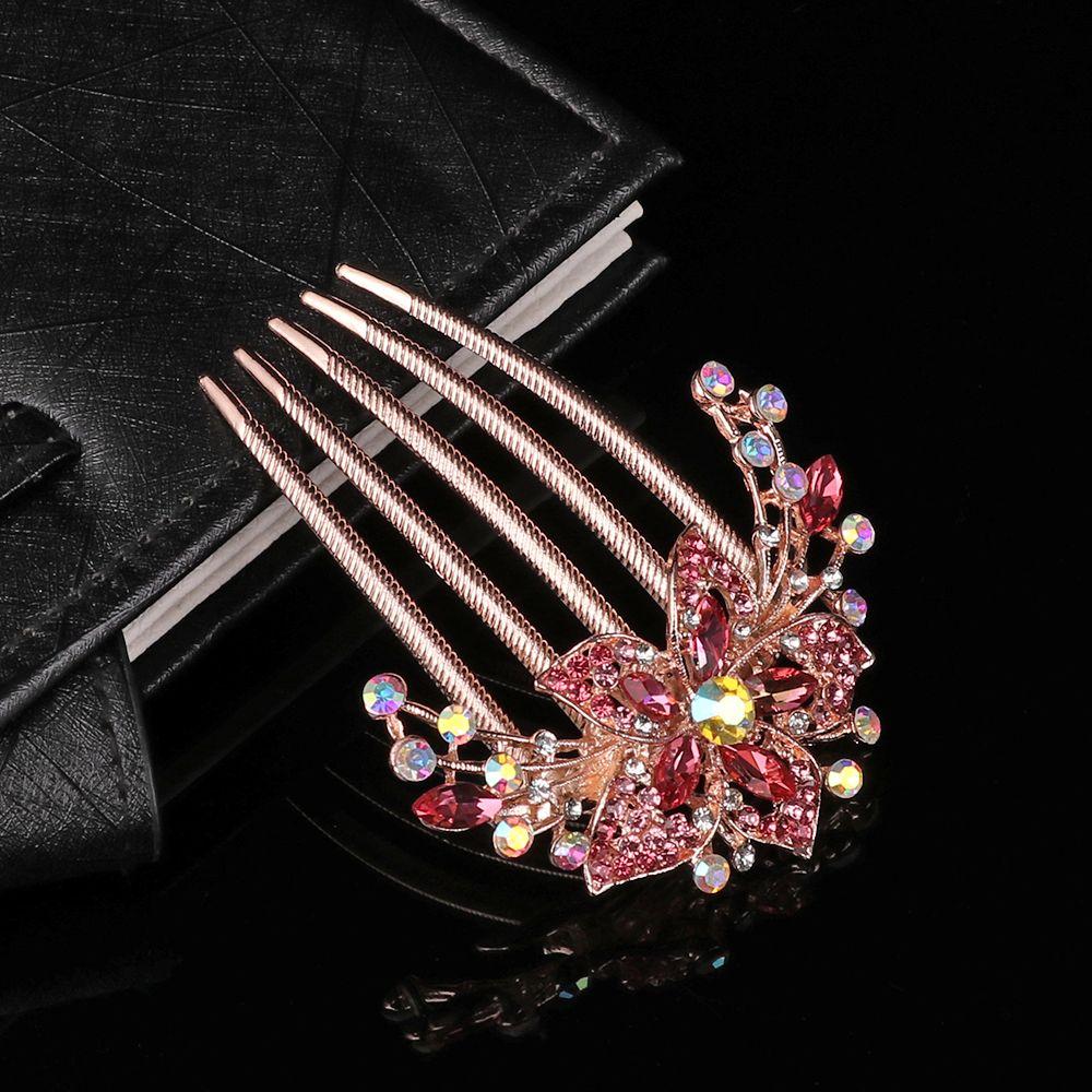 Luxury Hair Accessories Elegant Hair Comb Inlaid Flower Hairpin Shiny Rhinestone