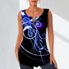 Women's Fashion V Neck Shirts Casual Tops T-shirt Ladies 3D Glowing Line Print Vest Plus Size Sleeveless Blouse Tank Tops
