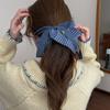 Korean Bow Denim Blue Plaid Square Scarf Large Intestine Headband Hair Square Female Band Hair H0K6