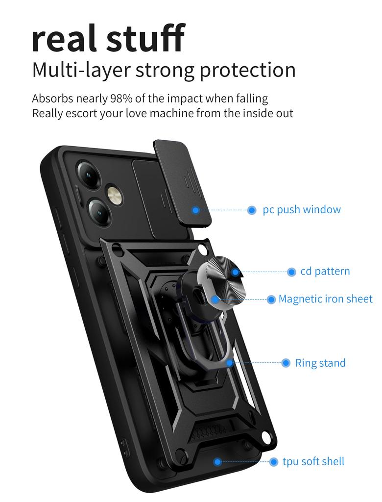 Armor Case For Motorola Moto G14 G54 G73 G53 G23 G52 G22 G32 G62 G200 G100 Cover Lens Protection With Ring Magnetic Holder Coque