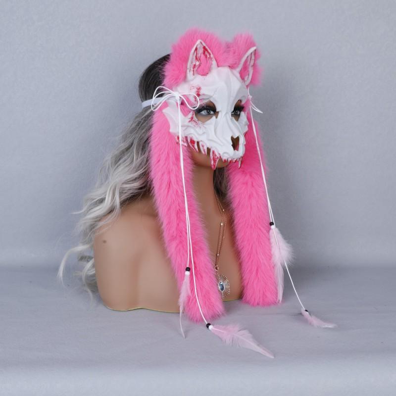 Wolf Mask With Fur Feathers Halloween Costume Party