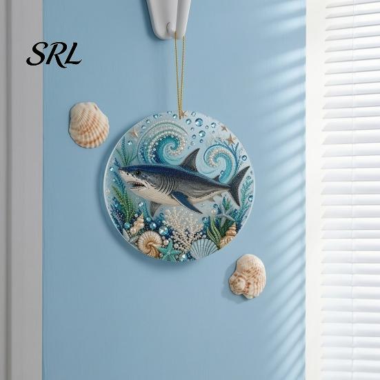 Symbolic Love Keepsakes Ocean Theme Pearl Art Hanging Ornament, 2D Flat Acrylic Coastal Marine Life Ornaments Sea Suncatcher, Beaded Pattern