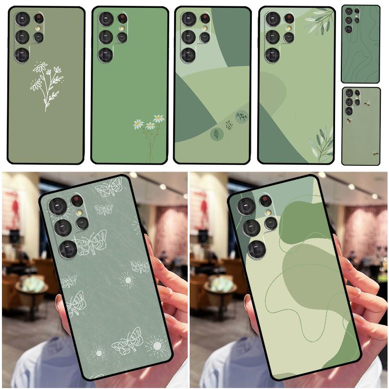 Aesthetic Sage Green Back Cover For Samsung Galaxy S20 FE S21 FE S22 S23 Ultra Note 20 10 S8 S9 S10 Plus Case