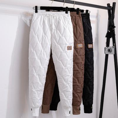 Большие размеры, женские пуховые хлопковые брюки, зимние женские толстые теплые шаровары, эластичные повседневные свободные брюки с высокой талией, брюки 4XL