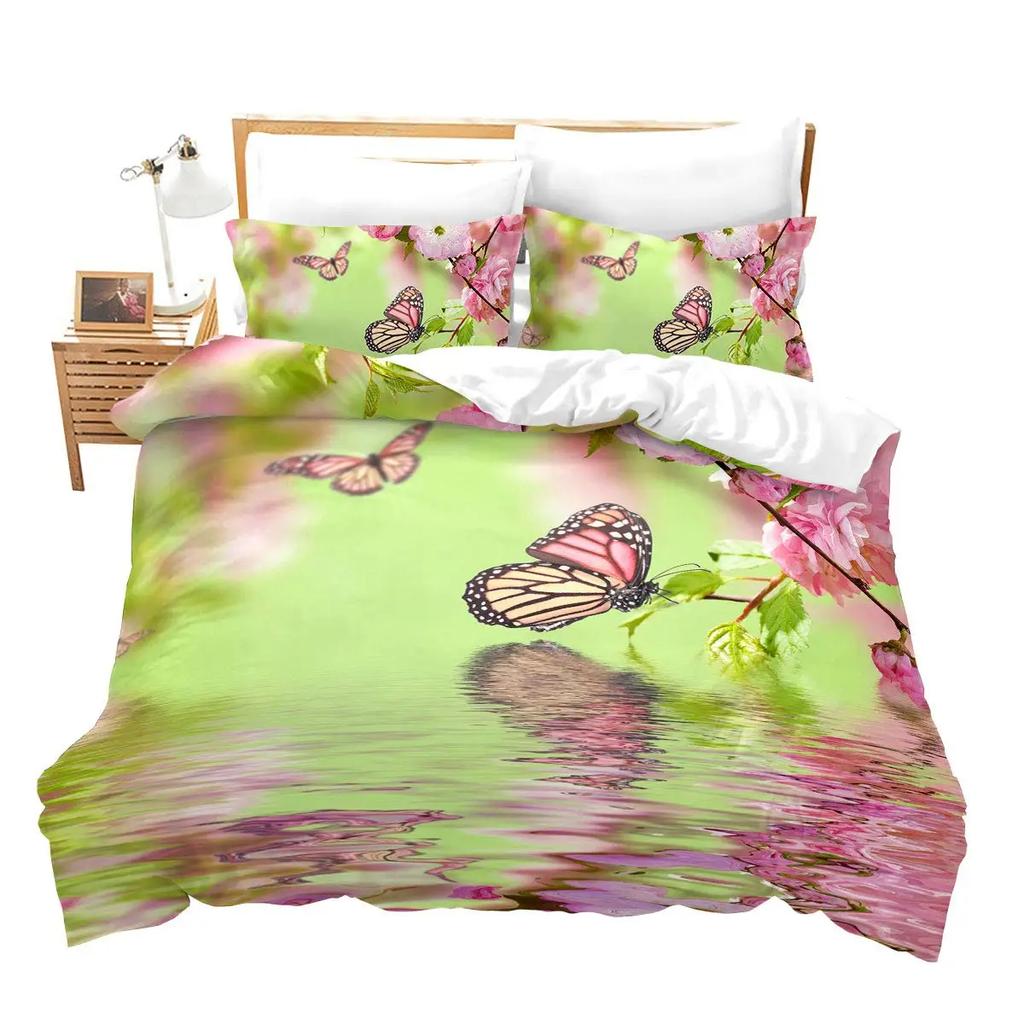 Floral Duvet Cover Butterfly Flower Bedding Set Full King For Girls Women Botanical Flowers Comforter Cover With 2 Pillow Cases