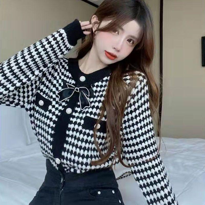 Cardigan Spring and Autumn 2022 Long Sleeve Wear Loose Sweaters Knitting Bottomed Bow Fragrant Cardigan Female Coat