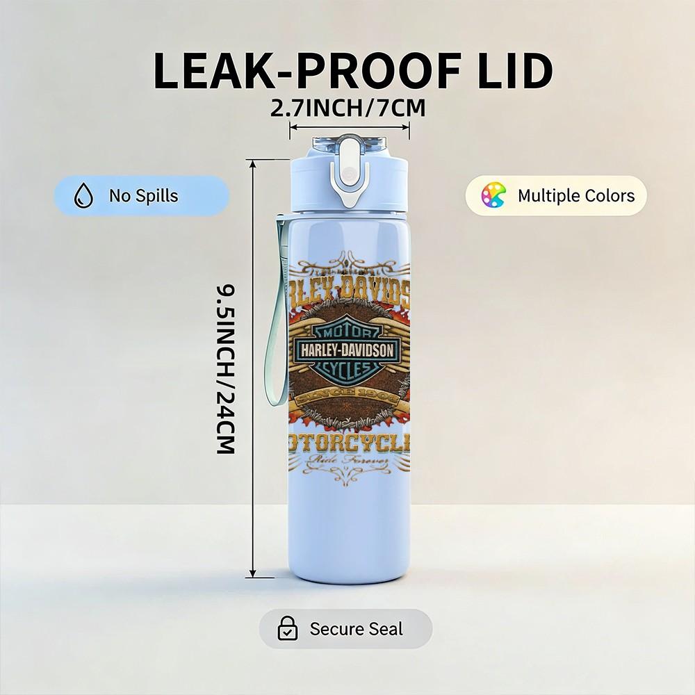 1PC Brown Ornate Badge 750ml sports water bottle leakproof straw lid outdoor office home