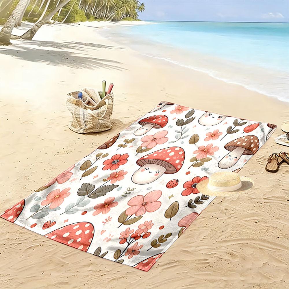 Cute Mushroom and Floral Pattern Design Patterned beach towel quick dry perfect for travel outdoor sports jogging the beach and swimming