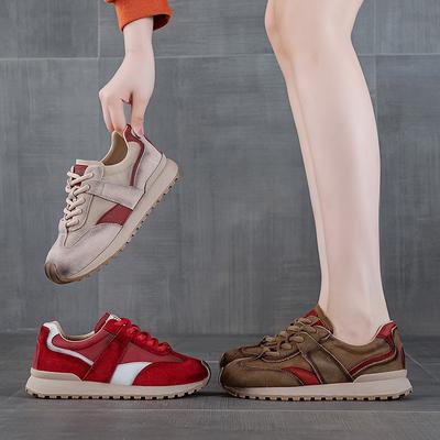 Осень новая ретро кожаная расцветка толстая подошва женская повседневная спортивная женская мода досуг