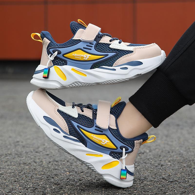 Весенне-осенний школьный сезон кроссовки повседневная обувь обувь для мальчиков средние старшие дети сетка кожа спортивная обувь нескользящая детская спортивная