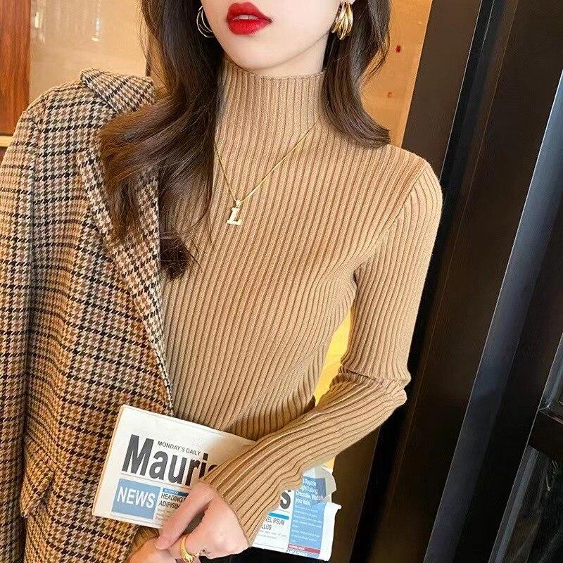 Водолазка с длинным рукавом, женский вязаный свитер, пуловер в стиле Харадзюку, простые свитера, эластичный корейский модный базовый джемпер, топы 29289