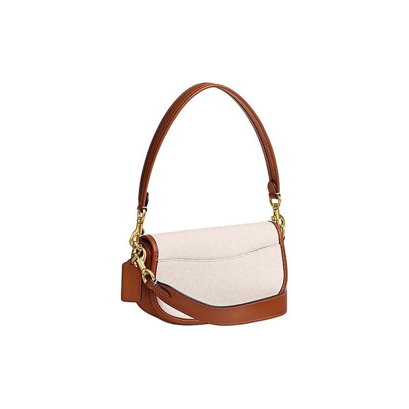 COACH Harley No. 23 Logo Logo Fabric and Cow Leather Hand-held Shoulder Bag Small Women's Brass