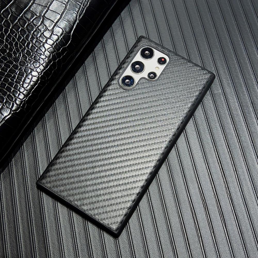 Роскошный кожаный чехол для телефона с леопардовым узором из крокодиловой кожи и углеродным волокном для Samsung GalaxyS22 Ultra S23 S24 Plus, черная задняя панель, чехол для Huawei Mate60 RS Pura70 Pro