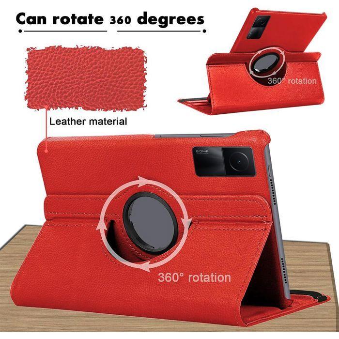 Coque pour Lenovo Tab M11 2024, Protection Antichoc avec Support Rotatif Effet Cuir Rouge