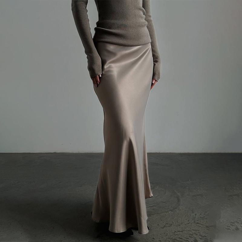 Длинная атласная юбка с высокой талией, женская летняя узкая модная элегантная юбка, женская повседневная лоскутная белая темпераментная уличная одежда для женщин 2024