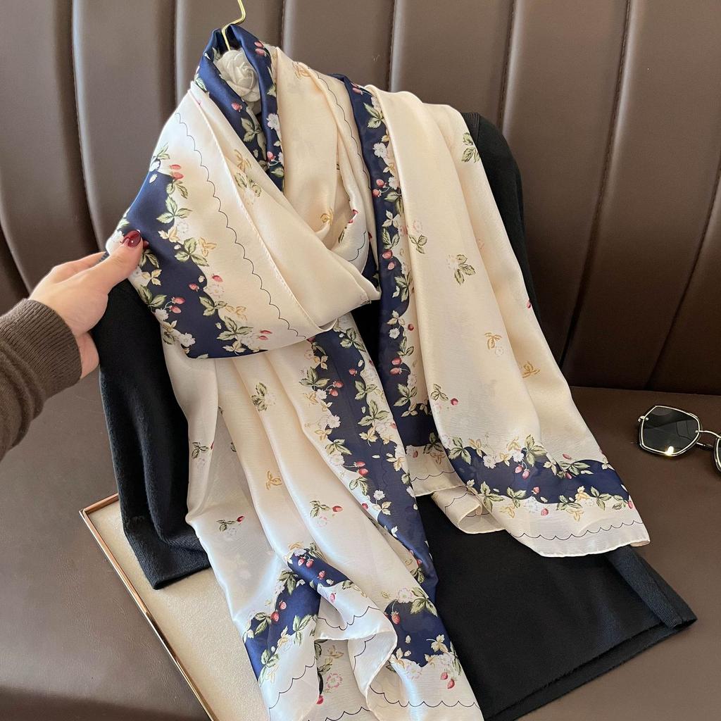 Fashion Silk Scarf Women Shawls Female Cover Flowers for Traveling Sun Protect Sunscreen Beach Scarves Air Conditioning Wraps