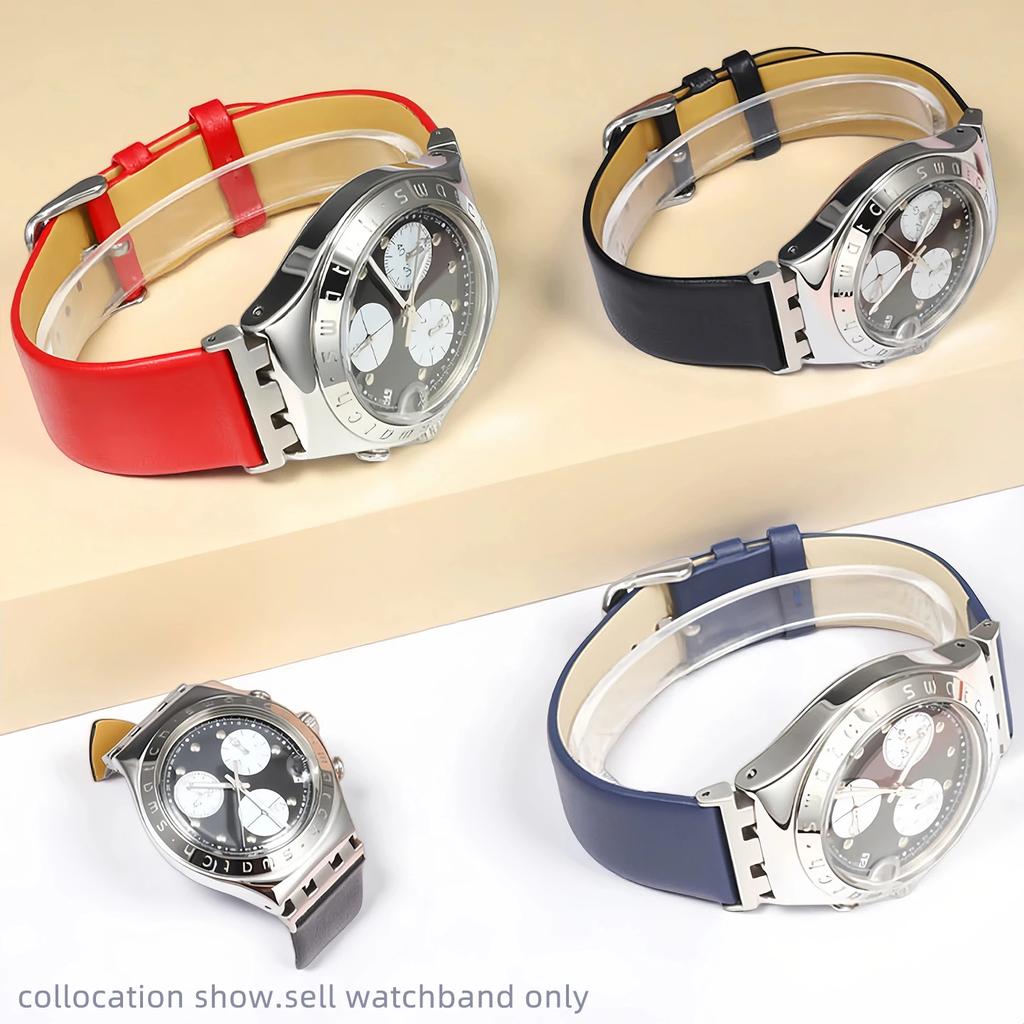 17/19/21 мм тонкий ремешок для часов из натуральной кожи Для Swatch YGS YCS Yas YVB404 YVS420 YVS454 ремешок Красный Белый Синий Мужской женский ремешок