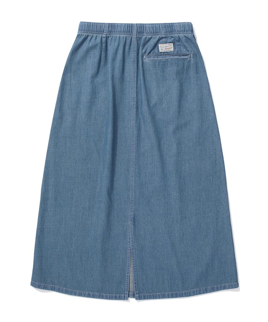 Columbia University Sl-Label Belted Denim Long Skirts Light Denim