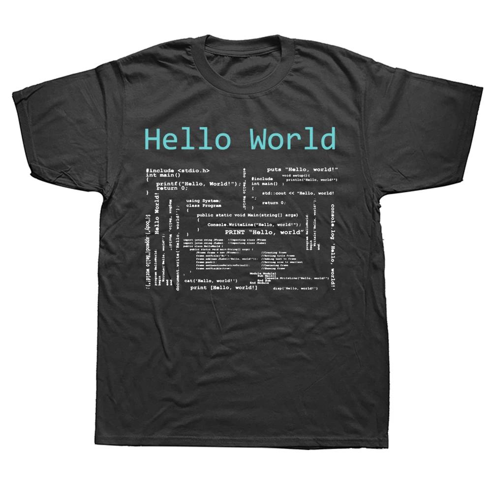 Смешные футболки Hello World Графические Хлопок Уличный стиль Короткий рукав Подарки на день рождения Языки программирования Футболка Мужская