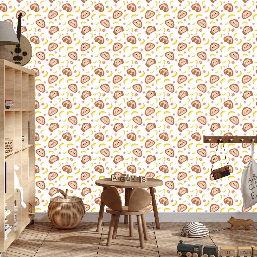Monkey Wallpaper White, Cream and Peach for Living Room and Bedroom 50x1000