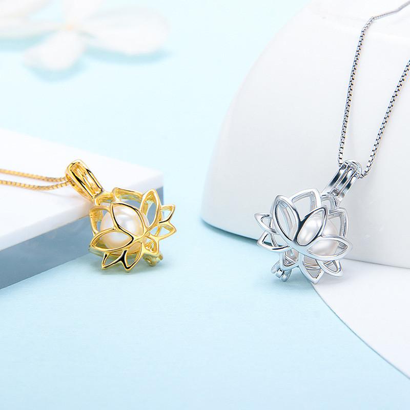 CLUCI 3pcs 925 Sterling Silver Pendant Lotus Flower Pearl Locket Silver 925 Lotus Flower Charm Pendant for Women Jewelry SC011SB