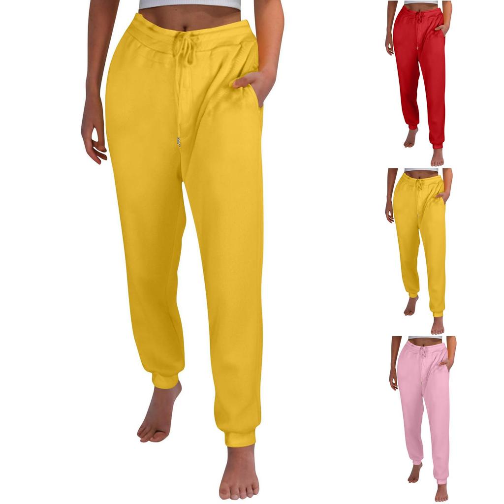 Women Elastic High Waist Pant Casual Active Fit Wide Leg Long Pants Trousers With Pockets