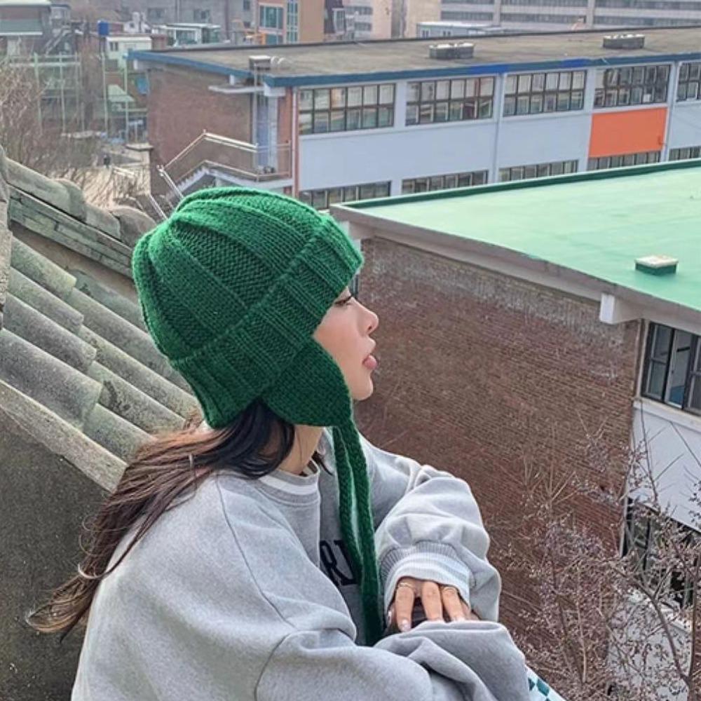 Knitting Winter Warmer Hats Elastic Knitted Hooded Caps High Quality Knitted Wool Flying Hat
