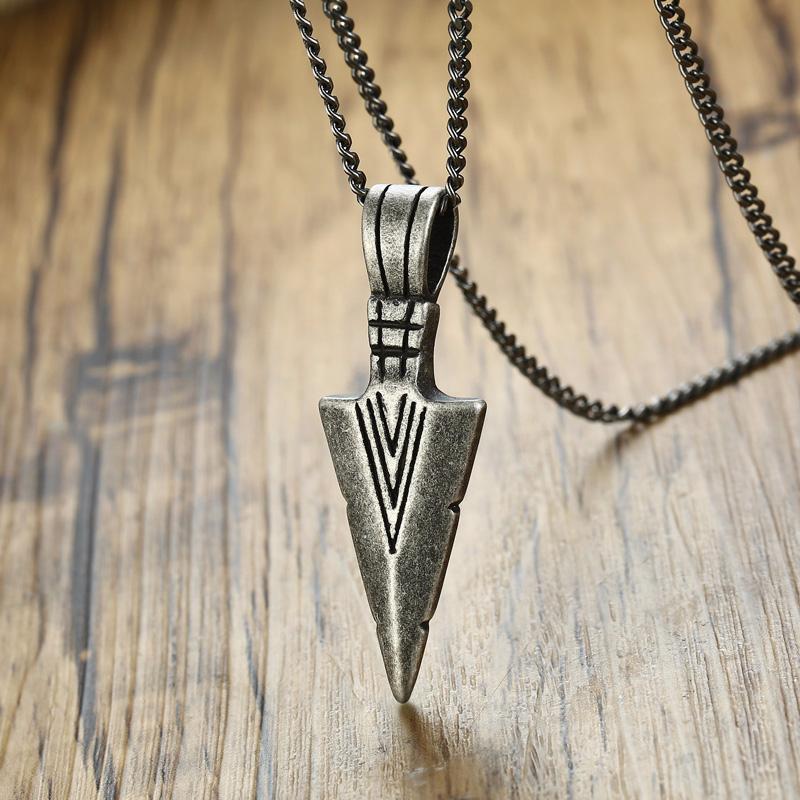Man Necklace, Arrowhead Kunai Pendant,Stainless Steel Primal Tribal Spear Necklaces,Men Kunai Ethnic Viking Necklace
