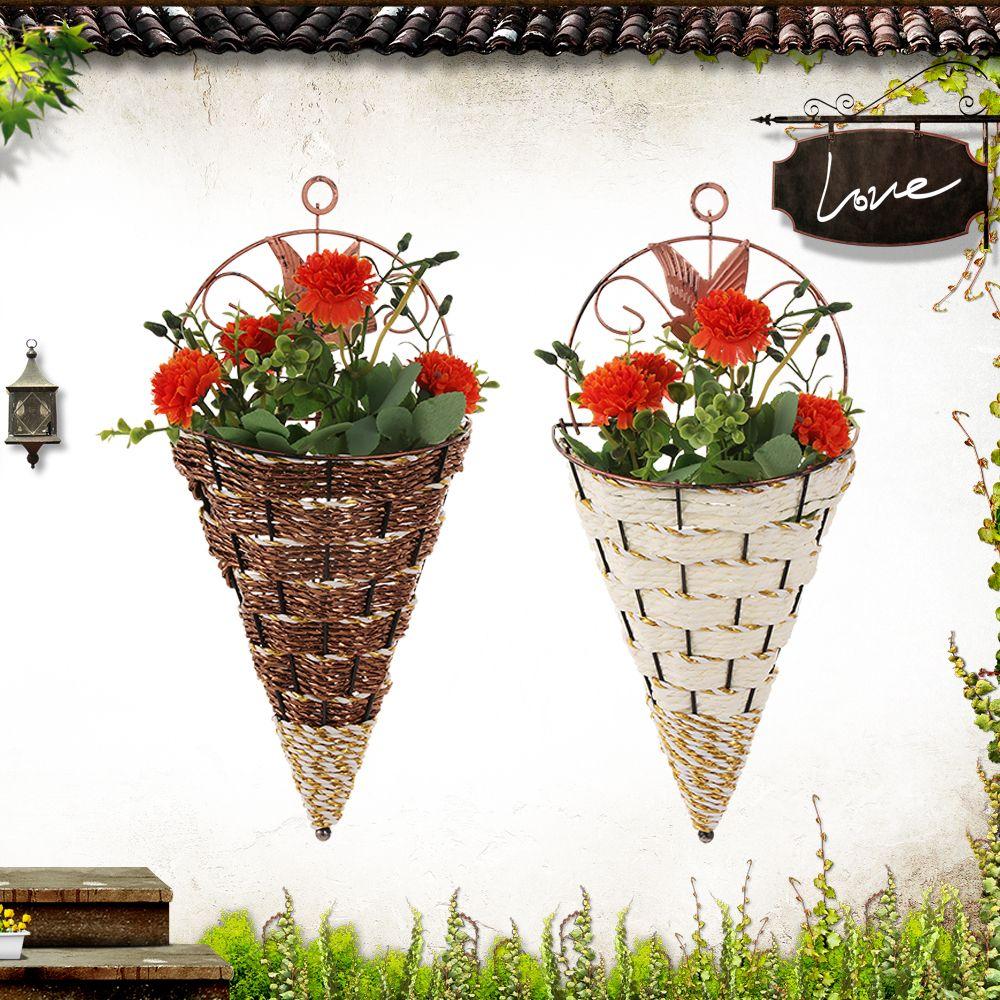Handcraft Succulent Plant Storage Container Rattan Hanging Basket Flower Basket Garden Decoration