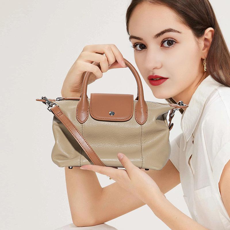 Первый слой из коровьей кожи, модная сумка-пельмень, универсальная кожаная сумка высокого класса с контрастным цветом, большой вместимости для женщин